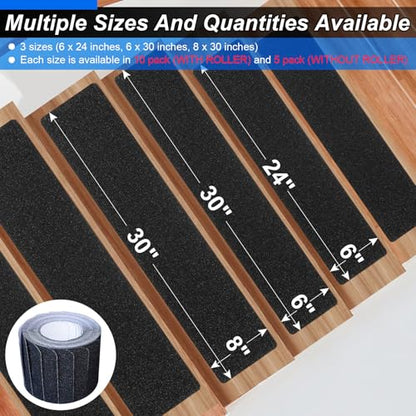 SMILOOL Outdoor Stair Treads Non-Slip Step Strips for Wooden Steps 10 Pack 8” x 30” Anti Slip Grip Tape Precut for Outside Stairs, Non Skid Stair Tread Mats Weather Resistant for Outdoors, Black - size: 8" x 30"