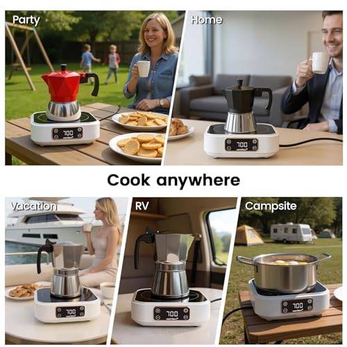 Mini Induction Cooktop 700W, 120V Portable Single Induction Burner – Compact Electric Hot Plate for Small Kitchens, Travel, RV, Camping – Quick Heat for Coffee, Tea, Flameless, Easy-Clean