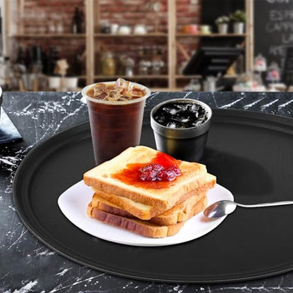 4Pcs 24 Inch x 29 Inch Large Restaurant Serving Trays, Black PP Plastic Non Slip Tray,Oval Plastic Food Serving Tray with Raised Edges for Home Kitchen Restaurant Cafeterias Fast Food Service