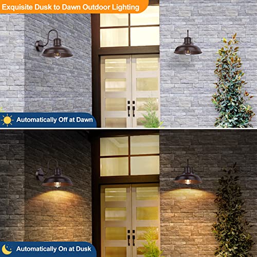 2-Pack Dusk to Dawn Outdoor Wall Sconces, Farmhouse Outside Lighting Gooseneck Barn Lights, Oil Rubbed Bronze Exterior Wall Lights, Anti-Rust Waterproof Outdoor Light for House Porch Garage Entryway - color: Oil-Rubbed Bronze, size: 10.5 inch