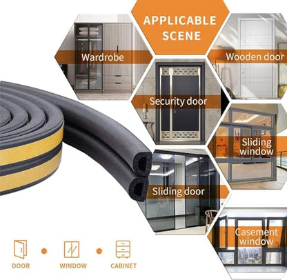 Weather Stripping Door Seal Strip, 65.6Ft Windows Insulation Tape, Black - color: Black, size: 65.6Ft