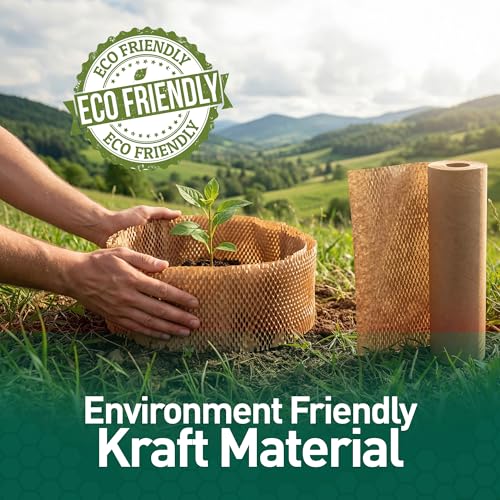 Honeycomb Packing Paper, 10 Inch x 100 FT – Eco-Friendly Recyclable Cushioning Wrap Roll for Moving & Shipping, Bubble Wrap Alternative with Rope, Ribbon & 40 Fragile Stickers - size: 10" x 100'