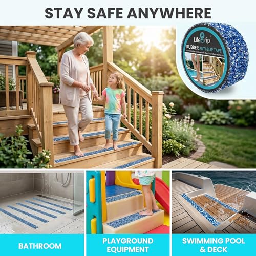 LifeGrip Rubber Anti Slip Tape, 4" x15' Waterproof Grip Tape for Pool, Blue - color: Blue, size: 4" X 15'
