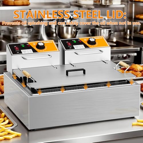 Electric Deep Fryer 3400W Hot 22.6QT/24L Commercial Deep Fryers with 3 Baskets Countertop Oil Fryer for Restaurant Use and Home Kitchen with One - Touch Switch & Temperature Contro - size: R-83S