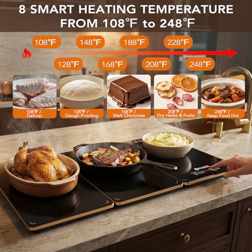 Electric Warming Tray for Buffet Party - 4 Panels Electric Glass Top Heating Plate, 8 Level Temp Control Easy Clean Surface Overheat Protection and Timer: for Busy Hosts Party Dinners and Holiday Meal - color: 4-Black