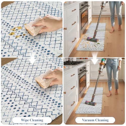 KIMODE Kitchen Mats 2PCS Cushioned Anti Fatigue Boho Kitchen Rugs and Mats - color: Light Blue Diamond, size: 17.3" x 47 "+ 17.3" x 29 "--0.47 inches