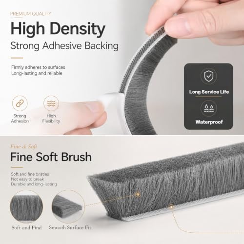 ZOMPAGO Brush Weather Stripping Door Window Sealing,0.2 in x0.4 x 32.8 FT - size: 1 Roll, 0.2 in x 0.4 in x 32.8 FT, Grey