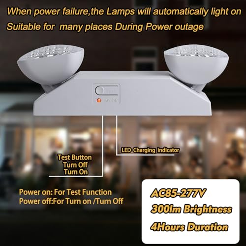 LED Emergency Lights for Business Home Power Failure,4Hours 300lm Automatic Battery Backup,Rechargeable Emergency Exit Lighting Fixtures,Hardwired, UL 924 AC85-277V - color: White, size: Square with L N Wires