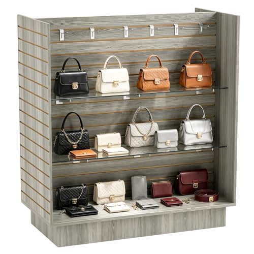49.5”W x 24”D x 54”H - Retail Slat Wall Gondola Display with 3” Slatwall Units，Gray Wood Grain Versatile H-Unit Slatwall Display Stand (Gray Wood Grain) - color: Gray Wood Grain