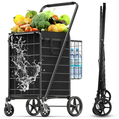 4.5 Cu Ft Folding Shopping Cart with 360° Braked Swivel Wheels