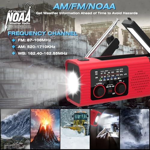NITIGO Emergency Weather Radio, 4000mAh NOAA Weather Radio Solar Charging - color: Red, size: 4000mAh