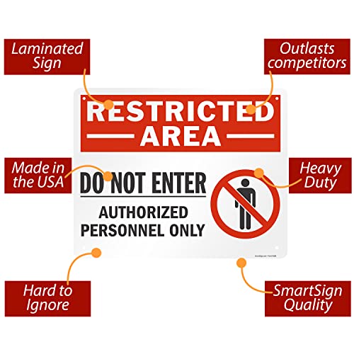 SmartSign 24 x 30 inch “Restricted Area - Do Not Enter, Authorized Personnel Only” Metal Sign with Symbol, 80 mil Laminated Rustproof Aluminum, Red, White and Black, Made in USA - style: 24" x 30" - Aluminum