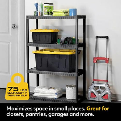 CENTREX CX 4-Tier Medium Duty Plastic Storage Shelves for Garage, Black, 2pk - size: 2-Pack