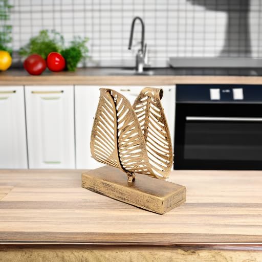 OwlGift Freestanding Modern Napkin Holder with Leaf Design, Tabletop Tissue Dispenser, Countertop Napkin Storage Organizer – Bronze - color: Bronze