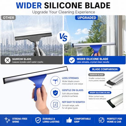 ITTAR Window Squeegee Cleaning Kit with 60" Extension Pole & Rotatable Head - color: Blue&white