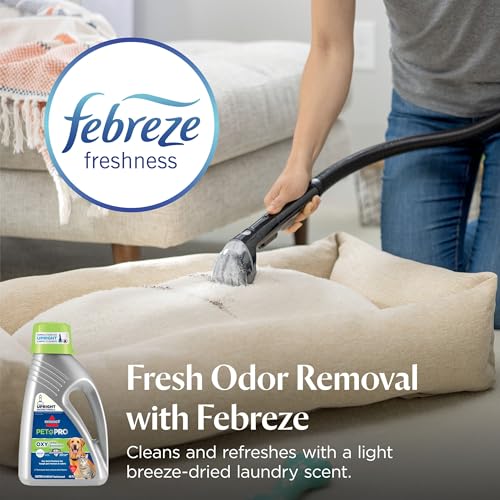 Bissell PET PRO OXY Urine Eliminator with Febreze Carpet Deep Clean Solution, with StainProtect Technology, for use in leading upright carpet cleaners, 48oz, Our best formula for pet messes & odors - size: 48 Fl Oz (Pack of 1), style: Pet Pro Oxy with Feb