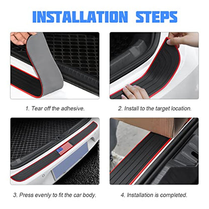 8sanlione Rubber Car Rear Bumper Guard Strip, Black/Red Flag/40.9"x3.5" - color: Black/Red Flag, size: 40.9"x3.5"