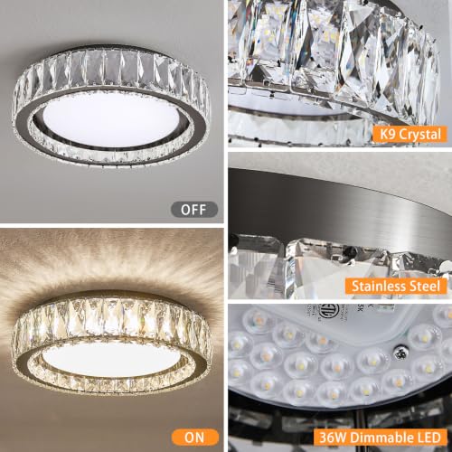 15 Inch LED Dimmable Crystal Flush Mount Ceiling Light Fixture - color: Brushed Black, size: 15 Inch