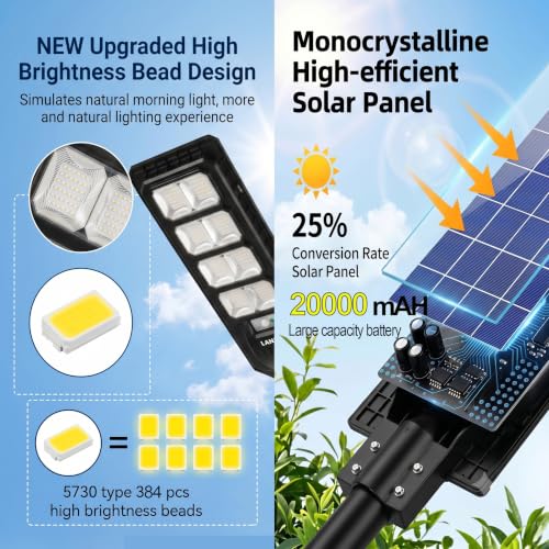 LANGY 2PACK Solar Street Lights Outdoor Lamp 200000 lumens with Remote Control,Dusk to Dawn Motion Sensor,IP66 Waterproof Solar Powered Outdoor Lamp for Parking Lots,Yard,Barn Basketball Court - size: 2PACK 200000LM