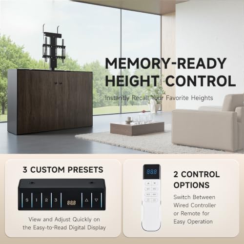 CO-Z Motorized TV Lift for 32" to 57" TVs up to 165 lb, 400x400 VESA, Height Adjustable Mechanism Stand & Wall Mount with Remote Control and Memory Setting, Automatic TV Lift for Home - style: Upgraded 32" to 57"