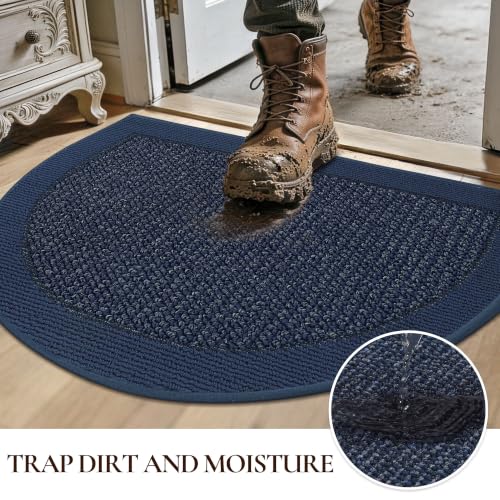 Dirt Trapper Door Mats 17" x 30", Non-Slip & Washable, Blue - color: Blue, size: 17" X 30" (Semicircular)