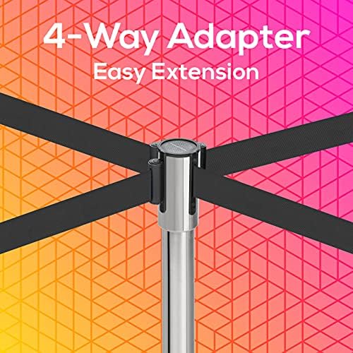 DuraSteel Chrome Crowd Control Barriers Stanchions with Retractable Belts - Metal Stanchion Posts w/ 6.5ft Black Retractable Barrier Belt Ropes - Queue VIP Safety Line Dividers - Set of 2 Stantions - color: Black Belt, style: Silver Stanchion 2 Pcs Set