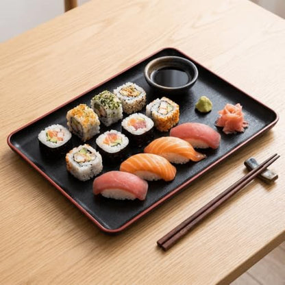 Limen Wood Grain Rectangular Acrylic Serving Tray, Non-Slip Base Rounded Edges Food Carry Platter for Home, Hotel, Restaurant(35 * 25cm/13.8 x 9.8in) - size: 13.8" x 9.8" x 0.8"