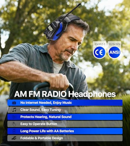 Digital AM/FM Radio Hearing Protection Earmuffs, 25 dB NRR - color: Am Fm Radio + Blue