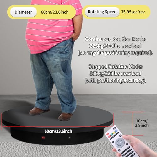 23.6In Remote Large Motorized electric turntable Rotating platform Photography Turntable Motorized lazy susan Base giratoria para for Photography,3D Scanner,Heavy duty display(Load Range:220~500lbs) - size: 23.6inch/Black/500Lbs Load