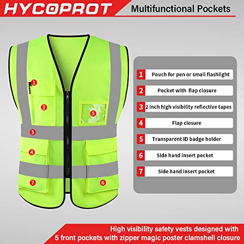 HYCOPROT High Visibility Safety Reflective Vest with Pockets and Zipper, Meets ANSI/ISEA Standards - color: Yellow, size: Small