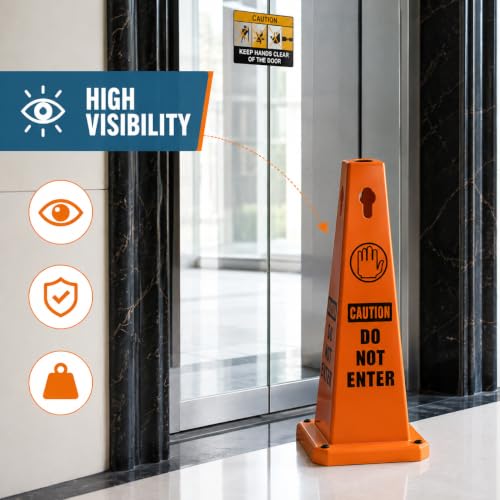 BESEA 4Pack Red Cones Caution DO NOT Enter Sign 4-Sided Heavy Duty Traffic Cones with Weighted Base for Restricted Areas, Construction Zones, Private Property - color: Red, size: 26.5INCH With Caution Sign