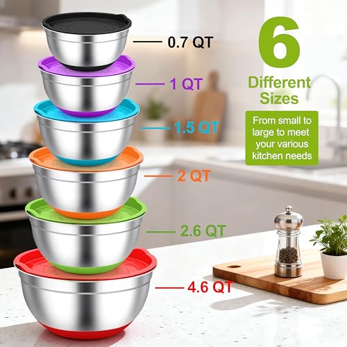 TeamFar Mixing Bowls, Stainless Steel Salad Bowls with Lids - Colorful - color: Multicolor