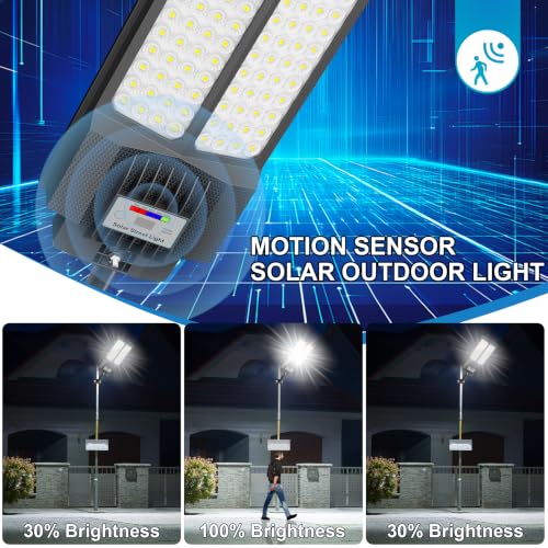 New 7000W Solar Street Light - Commercial Solar Lights Outdoor Waterproof 200pcs High Brightness LEDs Solar Parking Lot Lights Dusk to Dawn for Yard Garden with Motion Sensor(4 Pack) - color: Black--4Pack, size: 7000