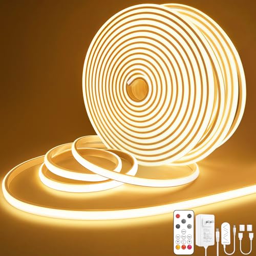 Lamomo COB LED Strip Lights 65.6Ft, 2 Roll Warm White Dimmable Self-Adhesive Led Rope Light with Remote, Flexible Cuttable Waterproof 3000K Silicone Neon Tape Lights for Bedroom, Indoor, Cabinet - color: Warm White, size: 65.6Ft