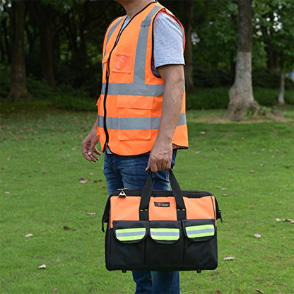 zojo High Visibility Reflective Safety Vest with Multi Pockets 10 Pack Bulk - color: Neon Orange, size: XX-Large