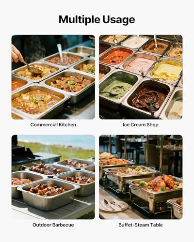 VEVOR 6 Pack Stainless Steam Hotel Pans, 1/2 Size Table Steam Pan, 4 Inch Deep Anti Jam Restaurant Supplies Reusable Rustproof Catering Storage for Home, Party, Restaurant, Hotel, Buffet - size: 1/2 Size, style: 4 Inch Deep
