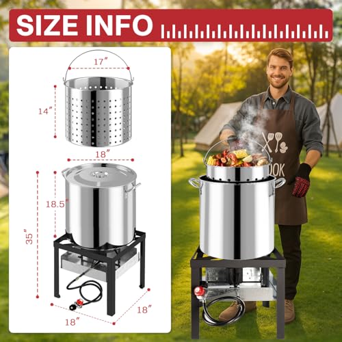 80QT Crawfish Boiler | Stainless Steel Seafood Boil Pot with Basket - size: 80QT+COVER+SKIMMER