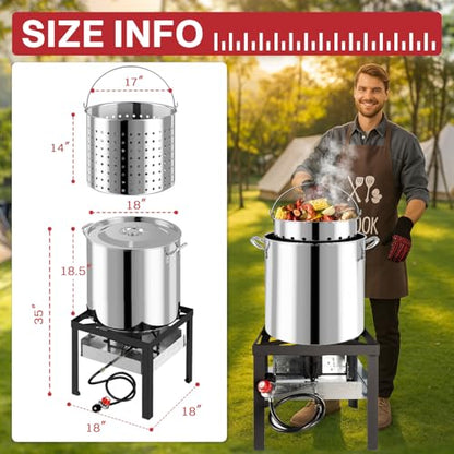 80QT Crawfish Boiler | Stainless Steel Seafood Boil Pot with Basket - size: 80QT+COVER+SKIMMER