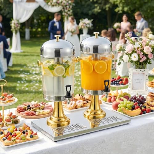 LinTimes Commercial Stainless Steel Beverage Dispenser Double Spigot - color: Gold, size: 4.4 Gallon
