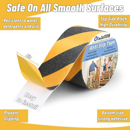 Oleitodh 2 in x 60 ft Anti-Slip Tape for Stairs, Black/Yellow, 80 Grit - color: Black Yellow, size: 2 in x 60 ft