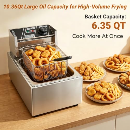 Electric Deep Fryer with Basket, Stainless Steel, 10.5Qt