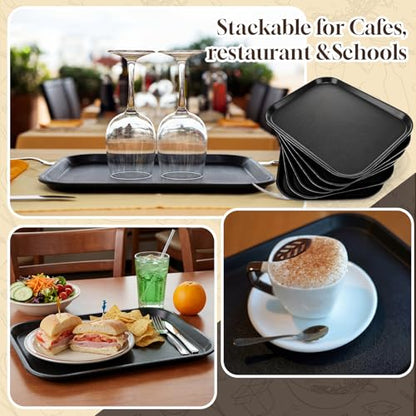 6 Pack 14x18 Inch Extra Large Fast Food Trays Bulk Heavy Duty Reinforced Plastic Serving Trays with Raised Edges Non-Slip Surface Stackable Commercial Grade for Restaurants Bars Cafeterias - size: 14x18 Inch