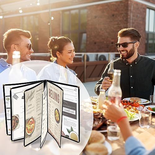 10 Pack Menu Covers 6 Page 12 View, 8.26 x 11.69 Inches Transparent Restaurant Recipe Menu Covers Menu Holder with Leatherette Trim & Metal Corners for Bar Cafe Restaurant