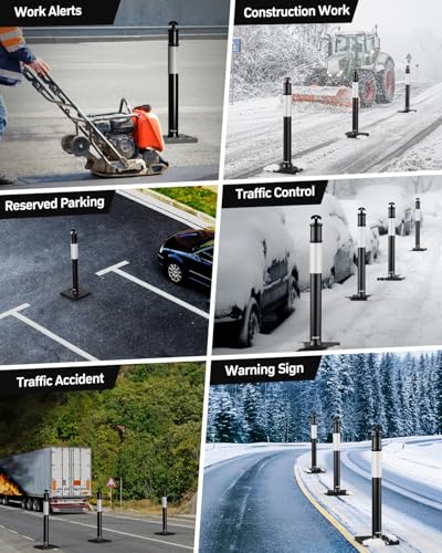 BATTIFE 45 Inch Traffic Safety Cones Delineator Posts with Base Black 3 Pcs - color: Black