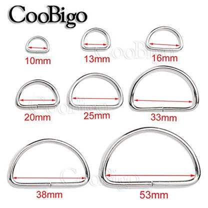 CooBigo 100 Pack 3/8" Dee Rings D-Ring Metal Buckle Strap Sewing Accessories FLQ010 - color: Silver, size: 3/8 Inch
