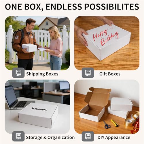 Fishat 12" x 10" x 4" White Corrugated Cardboard Shipping Boxes Set of 15 - size: 12" x 10" x 4"