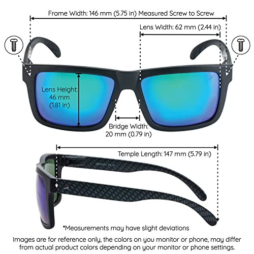 X Power ANSI Z87+ Extra Large Weekenders Impact Resistant Safety Sunglasses - color: 010 Black & Carbon Fiber Frame / Green Mirror Lens, size: X-Large