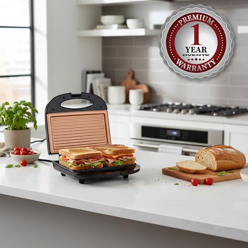 OVENTE Electric Panini Press Grill, 750W Nonstick Plates, Copper GP0110CO - color: GP0110CO