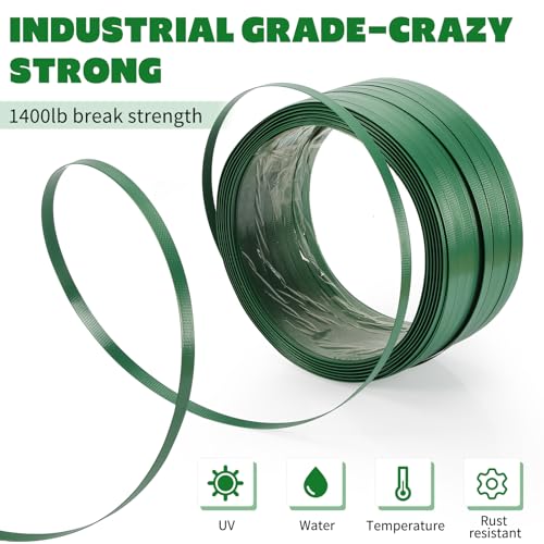 Heavy Duty Packaging Strapping Banding Roll - Green Polyester PET Industrial-Grade, 850' x 5/8" x 0.035" Pallet Strap Coil - 1400 lbs Break Strength Packaging Strapping Banding for Packing - color: Green, size: S, style: Strapping Banding Roll