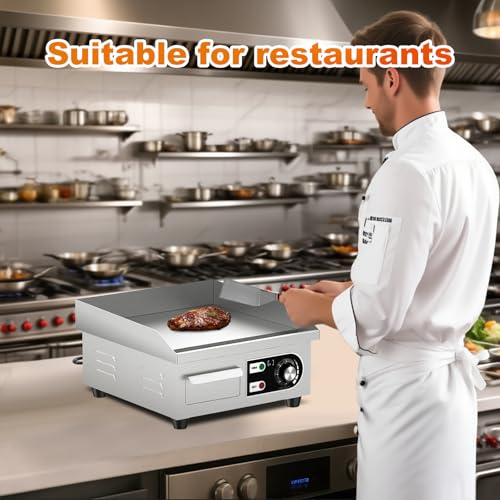 14’’ Commercial Electric Griddle - Electric Cast Iron Griddle w/Stainless Steel Material and Non-Stick, 110V Commercial Griddle w/ 1/2" Thick Iron Cooking Plate for Indoor and Restaurant - size: 14 INCH
